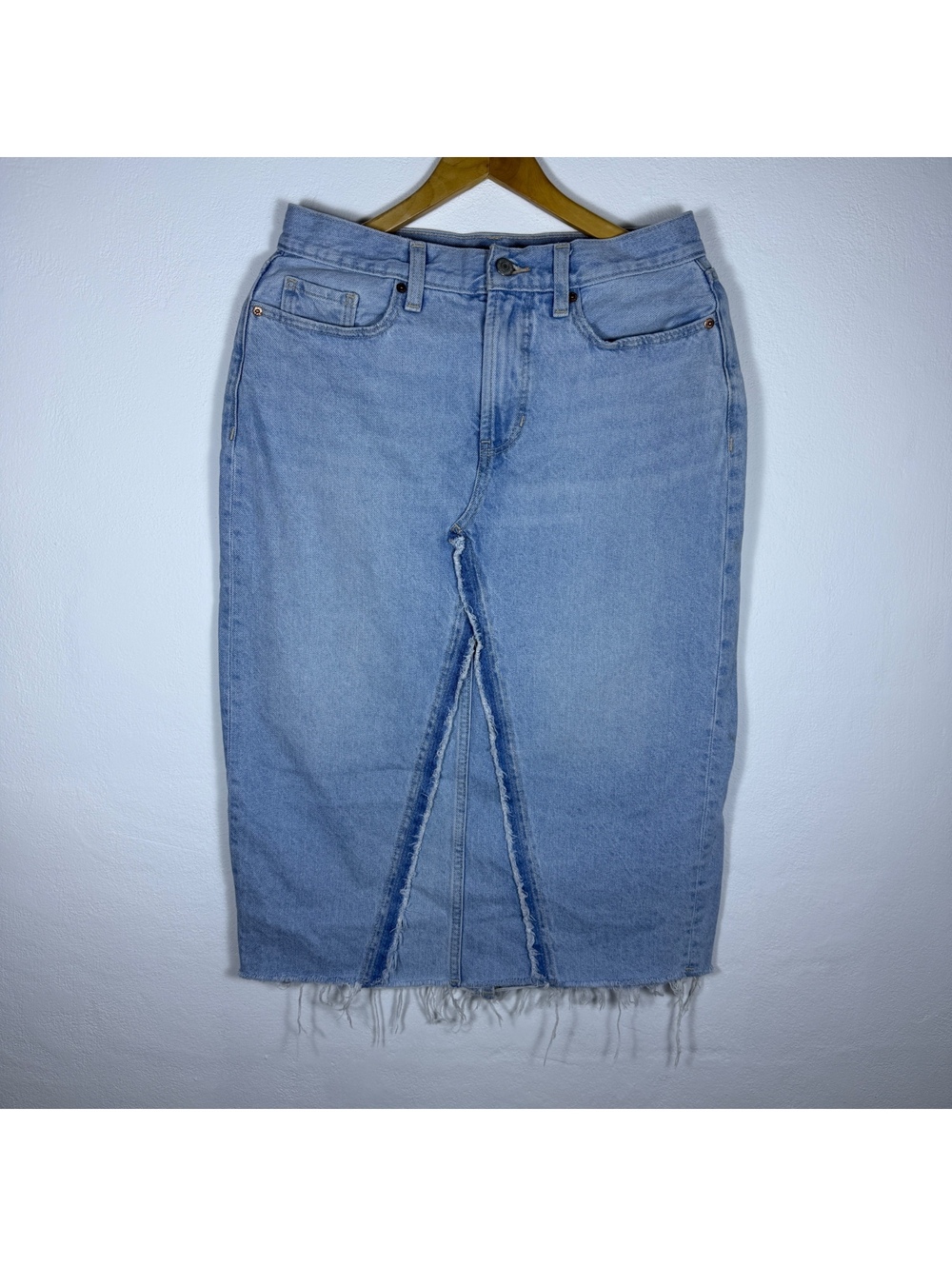 Y2K Grunge Light Wash Denim Midi Skirt Size 8 Western Coastal Cowgirl Modest